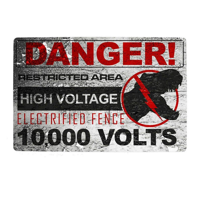 Metal Sign Wall Decor Danger High Voltage Aluminum Warning Sign Raptor Funny Tin Signs Bar Decorations Art Movie Poster 8x12 Inch